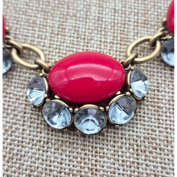 Stella & Dot Mae Gold Tone & Red Collar Statement Necklace 23" Retired - Picture 3 of 6